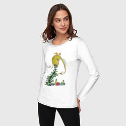 Лонгслив хлопковый женский Дракоша с Новым годом, цвет: белый — фото 2