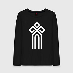 Лонгслив хлопковый женский Символ славянский чур, цвет: черный