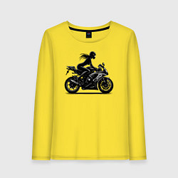 Лонгслив хлопковый женский Силуэт девушки на мотоцикле, цвет: желтый