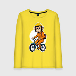 Лонгслив хлопковый женский Обезьяна на велосипеде, цвет: желтый