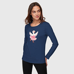 Лонгслив хлопковый женский Балерина гусыня в розовом платье, цвет: тёмно-синий — фото 2