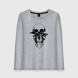 Лонгслив хлопковый женский Глитч череп, цвет: меланж