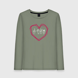 Лонгслив хлопковый женский Любовь - сурдоперевод, цвет: авокадо
