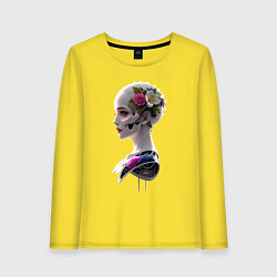 Женский лонгслив Фантастическая девушка робот цветы и механизм