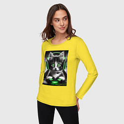 Лонгслив хлопковый женский Котёнок командный геймер - киберспорт, цвет: желтый — фото 2