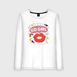 Лонгслив хлопковый женский Go girl lips, цвет: белый