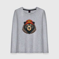 Лонгслив хлопковый женский Русский медведь в шапке с гербом, цвет: меланж