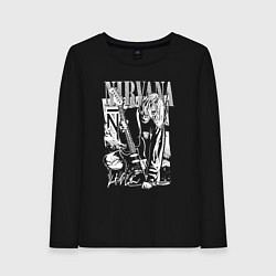 Лонгслив хлопковый женский Нирвана - Курт Кобейн, цвет: черный