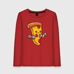 Лонгслив хлопковый женский Пицца на спорте, цвет: красный