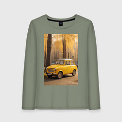 Лонгслив хлопковый женский Желтый ретро автомобиль, цвет: авокадо