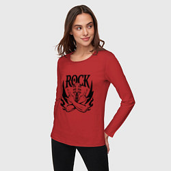 Лонгслив хлопковый женский Rock - guitar, цвет: красный — фото 2
