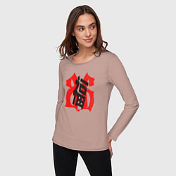 Лонгслив хлопковый женский Китайский иероглиф счастье, цвет: пыльно-розовый — фото 2