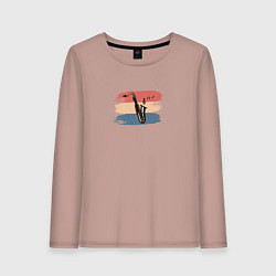 Лонгслив хлопковый женский Саксофон на фоне мазков краски, цвет: пыльно-розовый