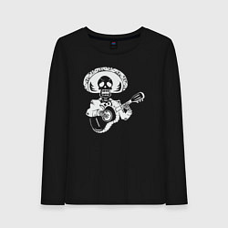 Лонгслив хлопковый женский Мексиканский скелет музыкант, цвет: черный