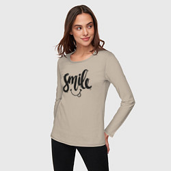 Лонгслив хлопковый женский Funny smile, цвет: миндальный — фото 2