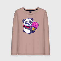 Лонгслив хлопковый женский Панда и мороженое, цвет: пыльно-розовый
