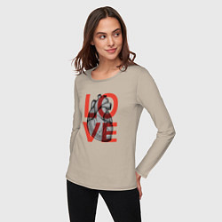 Лонгслив хлопковый женский Love с сердцем, цвет: миндальный — фото 2