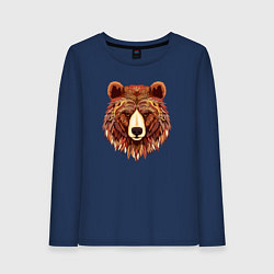 Лонгслив хлопковый женский Серьезный медведь с орнаментом, цвет: тёмно-синий