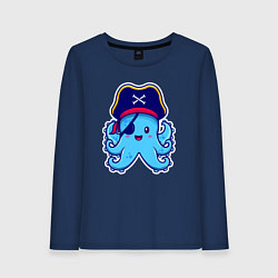 Лонгслив хлопковый женский Pirate octopus, цвет: тёмно-синий