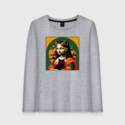 Лонгслив хлопковый женский Мона Лиза с черным котиком, цвет: меланж