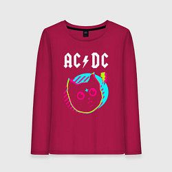 Лонгслив хлопковый женский AC DC rock star cat, цвет: маджента