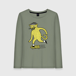 Лонгслив хлопковый женский Кот скейтбордист, цвет: авокадо