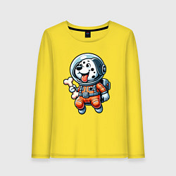 Лонгслив хлопковый женский Dalmatian cosmonaut puppy with a bone, цвет: желтый