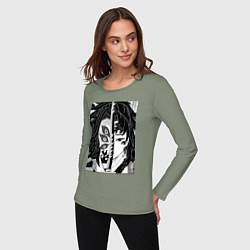 Лонгслив хлопковый женский Клинок рассекающий демонов Ериичи Цугикуни Кокушиб, цвет: авокадо — фото 2