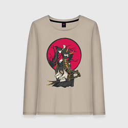 Лонгслив хлопковый женский Девушка самурай с мечами, цвет: миндальный