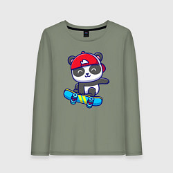 Лонгслив хлопковый женский Panda skater, цвет: авокадо