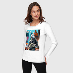 Лонгслив хлопковый женский Cool hare with a skateboard - ai art, цвет: белый — фото 2