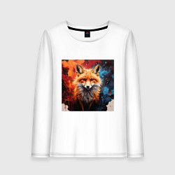 Лонгслив хлопковый женский Лисенок из акварели, цвет: белый