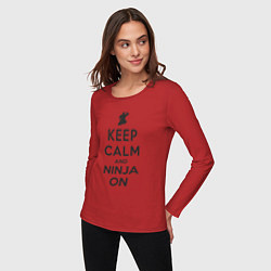 Лонгслив хлопковый женский Keep calm and ninja on, цвет: красный — фото 2