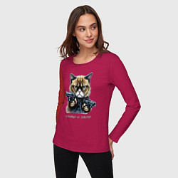 Лонгслив хлопковый женский Незлопамятный кот, цвет: маджента — фото 2