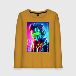 Лонгслив хлопковый женский Minecraft and cyberpunk - collaboration ai art, цвет: горчичный