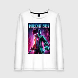 Лонгслив хлопковый женский Minecraft - ai art fantasy neon, цвет: белый