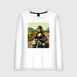Лонгслив хлопковый женский Mona Lisa on a motorcycle - ai art, цвет: белый