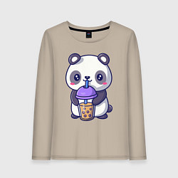 Лонгслив хлопковый женский Panda drink, цвет: миндальный