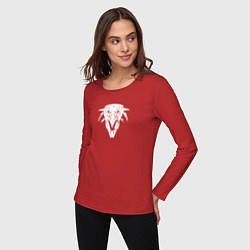Лонгслив хлопковый женский Знак школы грифона с потертостями - Ведьмак 3, цвет: красный — фото 2