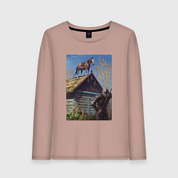 Лонгслив хлопковый женский Геральд и плотва на крыше - обложка карты из Гвинт, цвет: пыльно-розовый