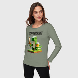 Лонгслив хлопковый женский Пивозавр с мечом и кружкой пива - Майнкрафт, цвет: авокадо — фото 2
