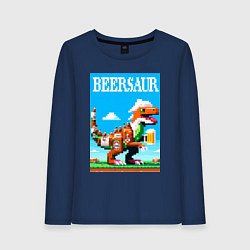 Лонгслив хлопковый женский Beersaur - pixel art, цвет: тёмно-синий