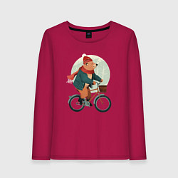 Лонгслив хлопковый женский Медвежонок на велосипеде, цвет: маджента