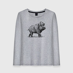 Лонгслив хлопковый женский Новогодний кабан, цвет: меланж