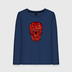 Лонгслив хлопковый женский Red decorative skull, цвет: тёмно-синий