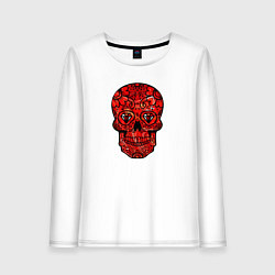 Лонгслив хлопковый женский Red decorative skull, цвет: белый