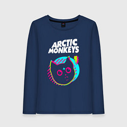 Лонгслив хлопковый женский Arctic Monkeys rock star cat, цвет: тёмно-синий