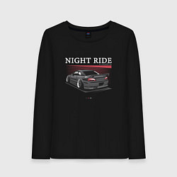 Лонгслив хлопковый женский Nissan skyline night ride, цвет: черный