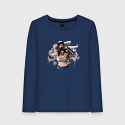 Лонгслив хлопковый женский Девушка - граффитчица, цвет: тёмно-синий