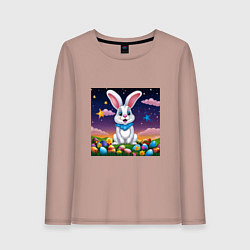 Лонгслив хлопковый женский Кролик под звёздами, цвет: пыльно-розовый